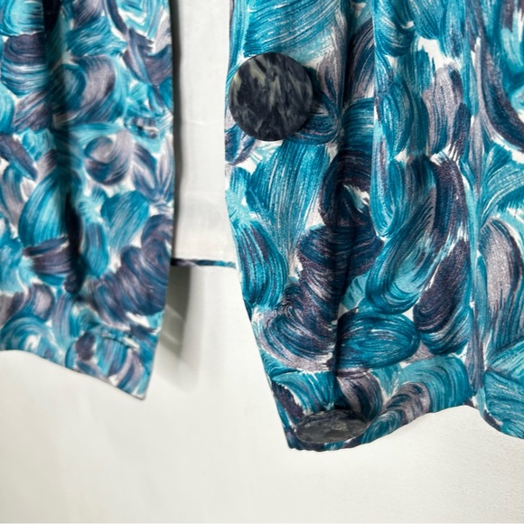 Vintage 60s Cropped Satin Jacket Psychedelic Pattern Sailor Collar 3/4 Sleeve M - Picture 10 of 16